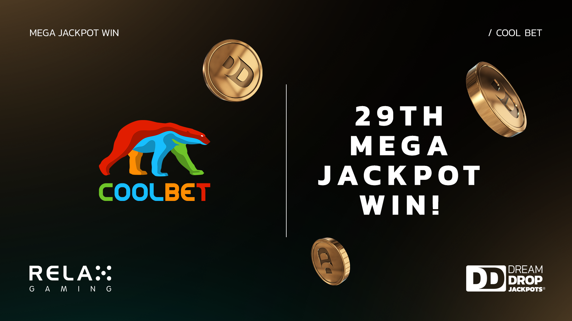 Relax Gaming celebrates 29th Dream Drop MEGA Jackpot winner with Coolbet